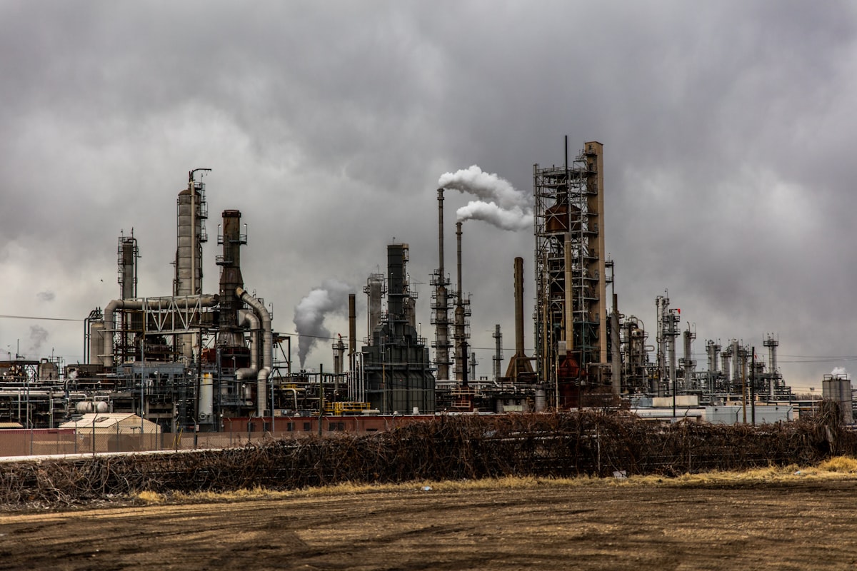 Heavy industrial chemical plant and processing towers